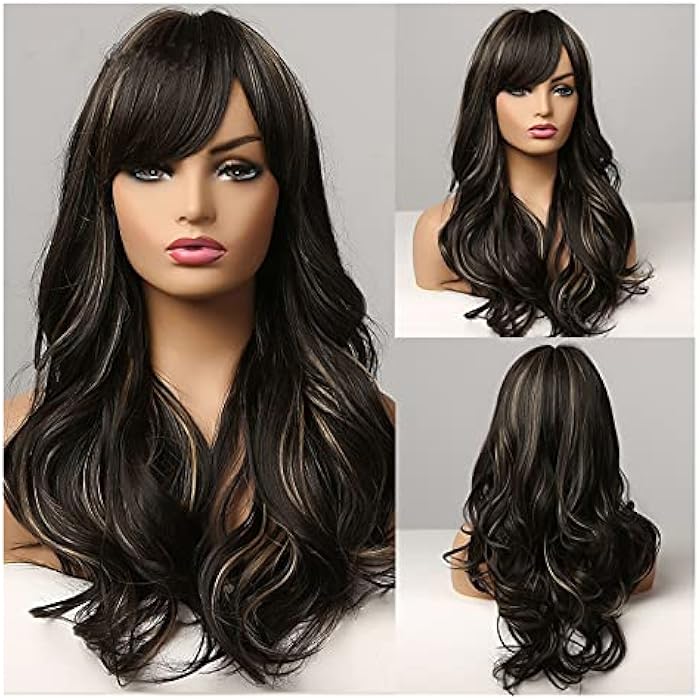 DILLARDS Gylb Dark Brown Golden High Gloss Wig Long Curly Hair Bangs High Temperature Resistant (Color : Lc271 1) - Image 3